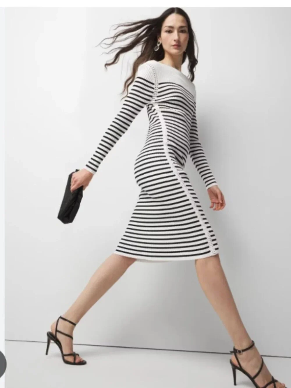 White House Black Market Black & White Striped Crochet Dress Size M